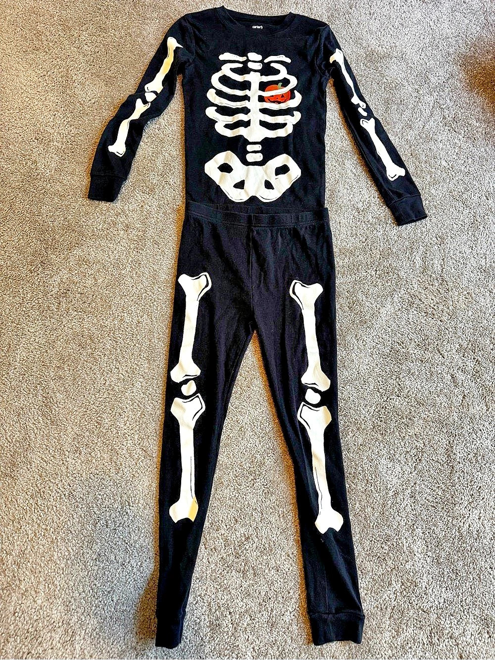Carter's Glow-in-the-Dark Skeleton Pajama Set with Pumpkin Accent Black & White